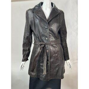 Vintage Altman Of Dallas Womens Genuine Leather Trench Coat With Belt